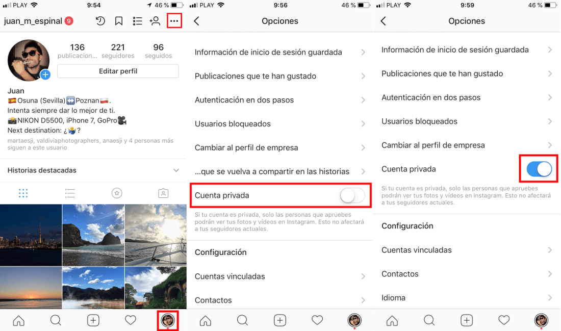 Hacer privada la cuenta de Instagram