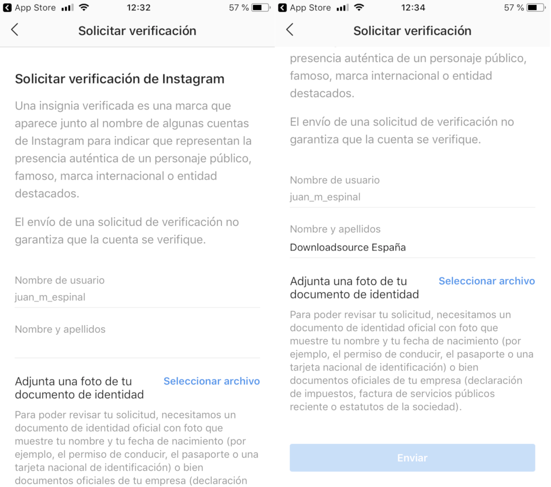 solicitar la verificación de instagram