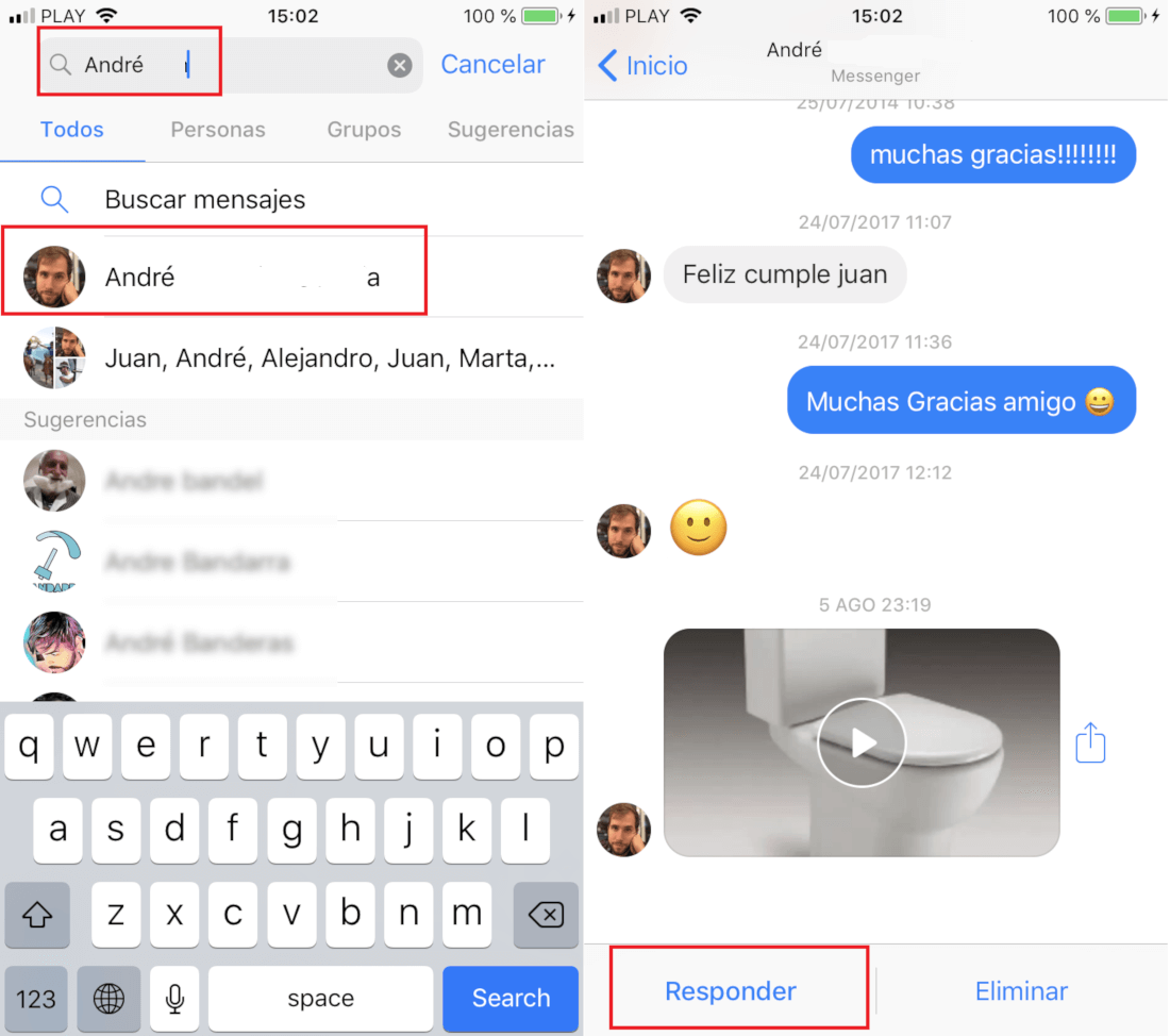 mensajes filtrados de Messenger