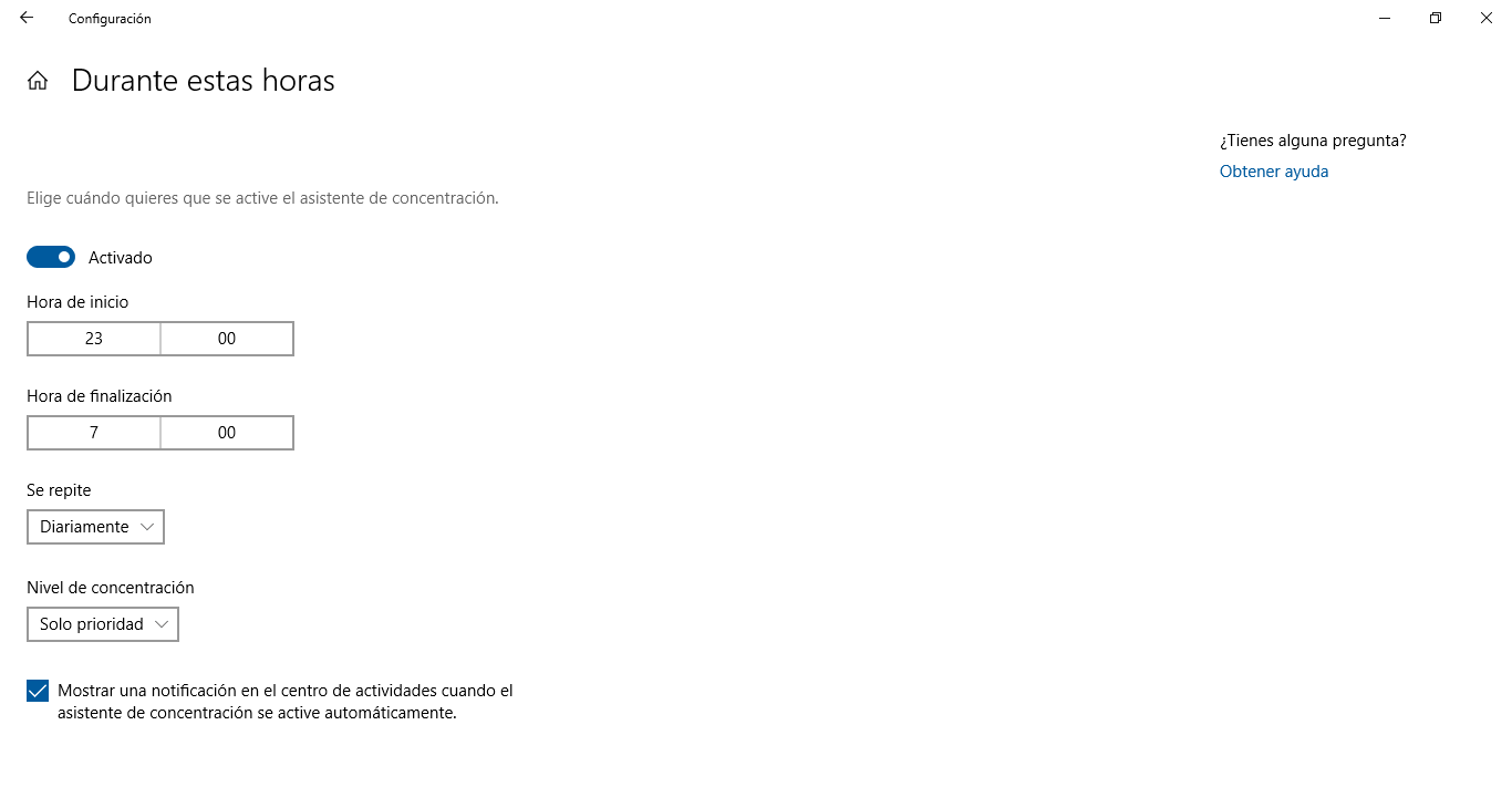 Windows 10 permite eliminar distracciones activando el asistente de concentración