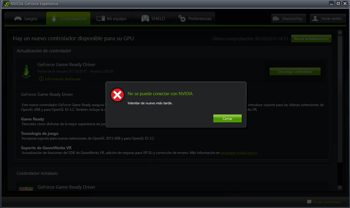 No se puede conectar a NVIDIA. Error de tu tarjeta grafica