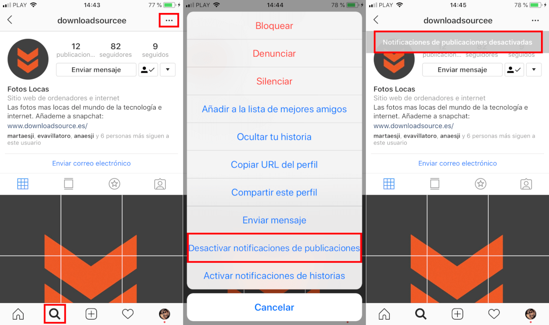 Instagram notificaciones perfil en android e iOS para permitir el feed