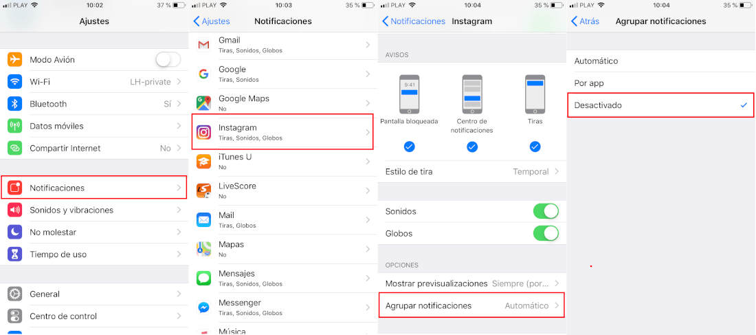 activar o desactivar las notificaciones en grupos de iPhone o iPad con iOS 12