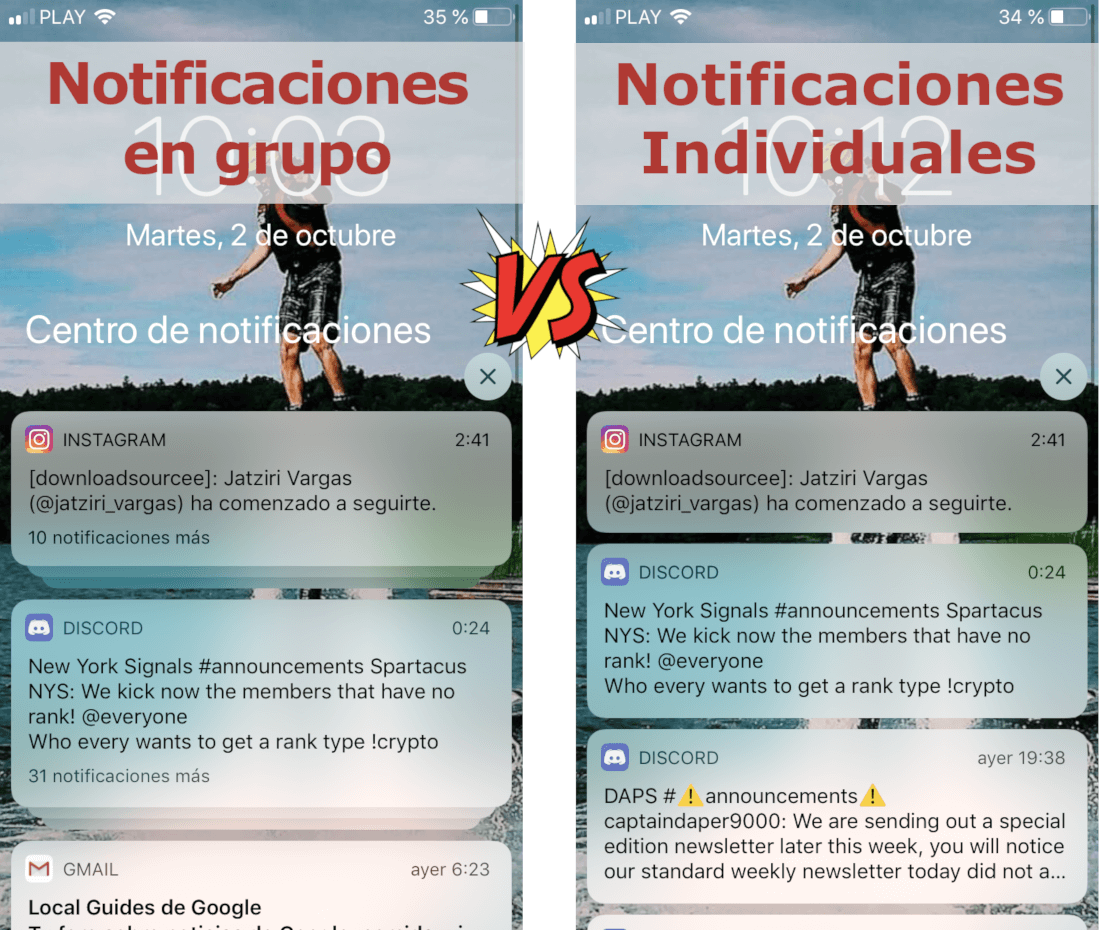notificaciones de grupos o notificaciones de individuales en iPhone con iOS 12