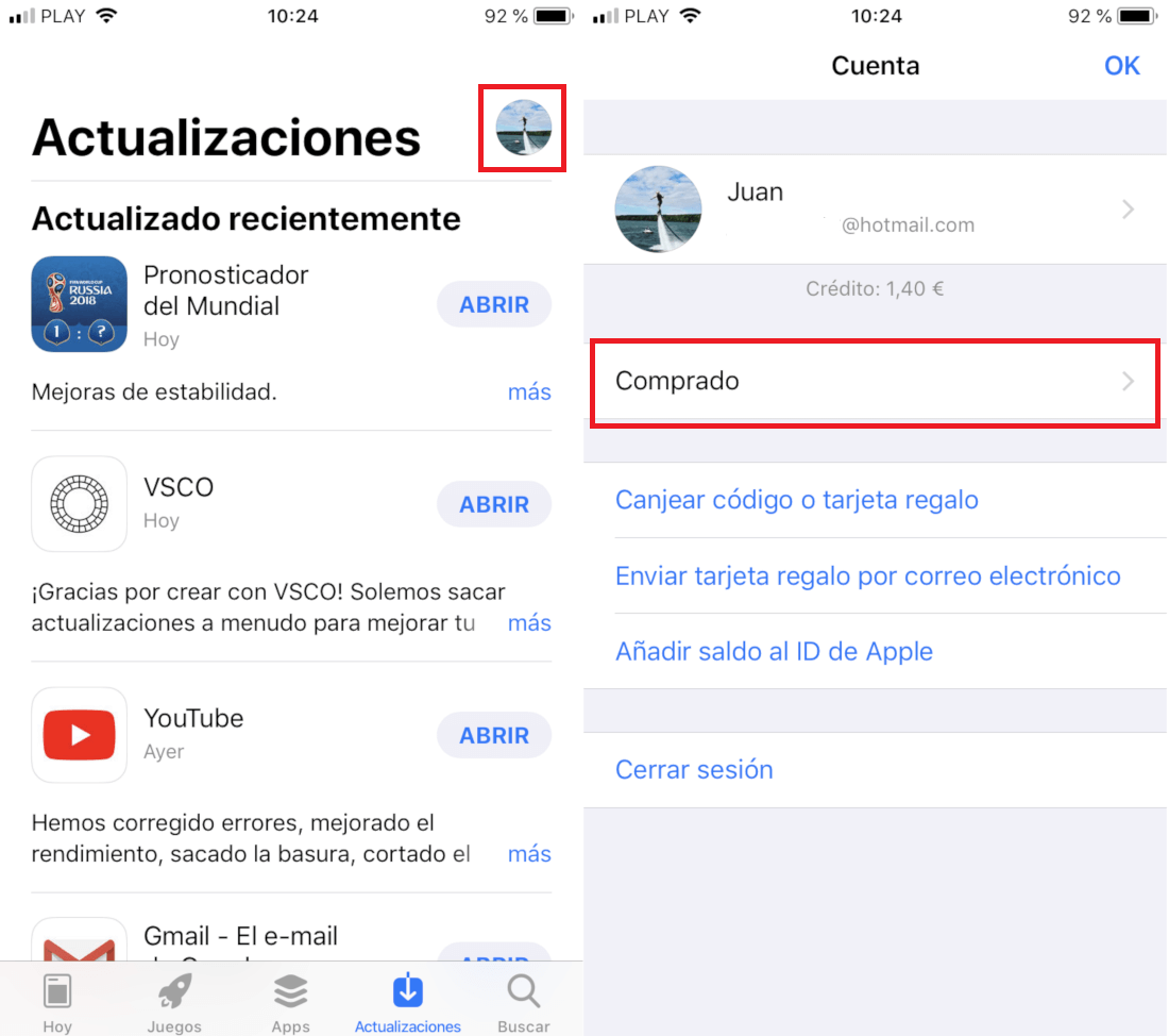 oculta las aplicaciones de la lista de descargas de App Store