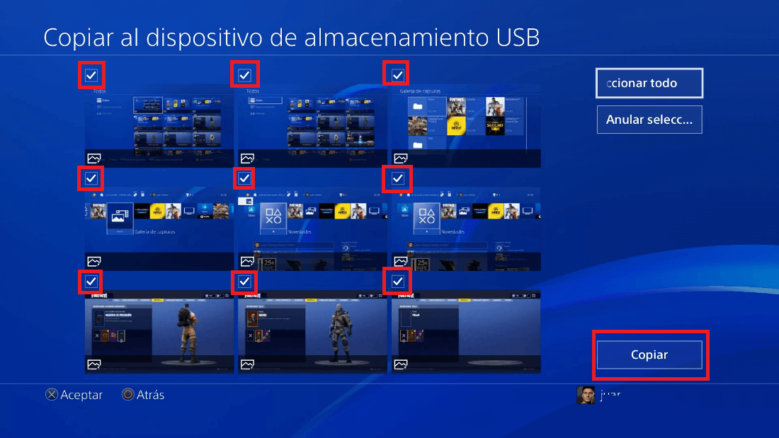 guarda las capturas de pantalla en una memoria USB para enviarlas a tu ordenador