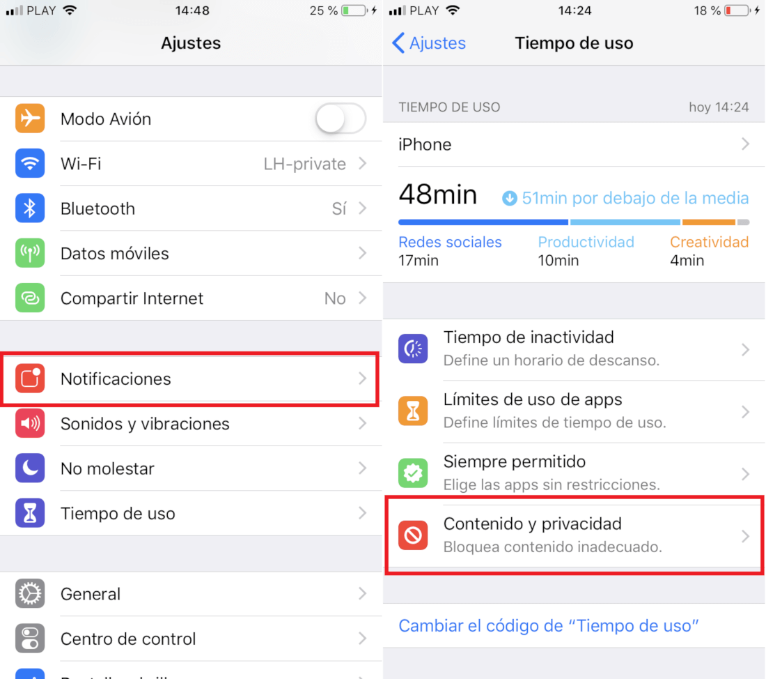 El botón Nav. Privada del navegador Safari de iPhone con iOS 12