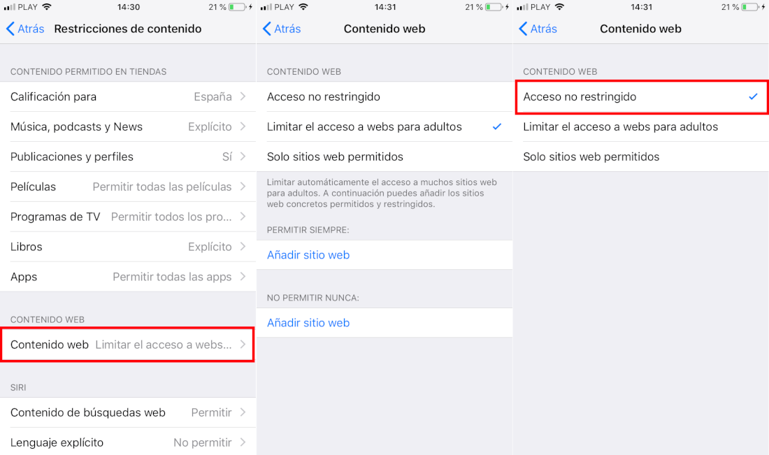 el modo incognito de safari no se muestra en el navegador Web de iPhone 