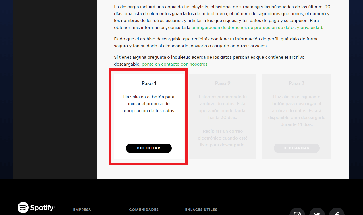 como descargar los datos de Spotify