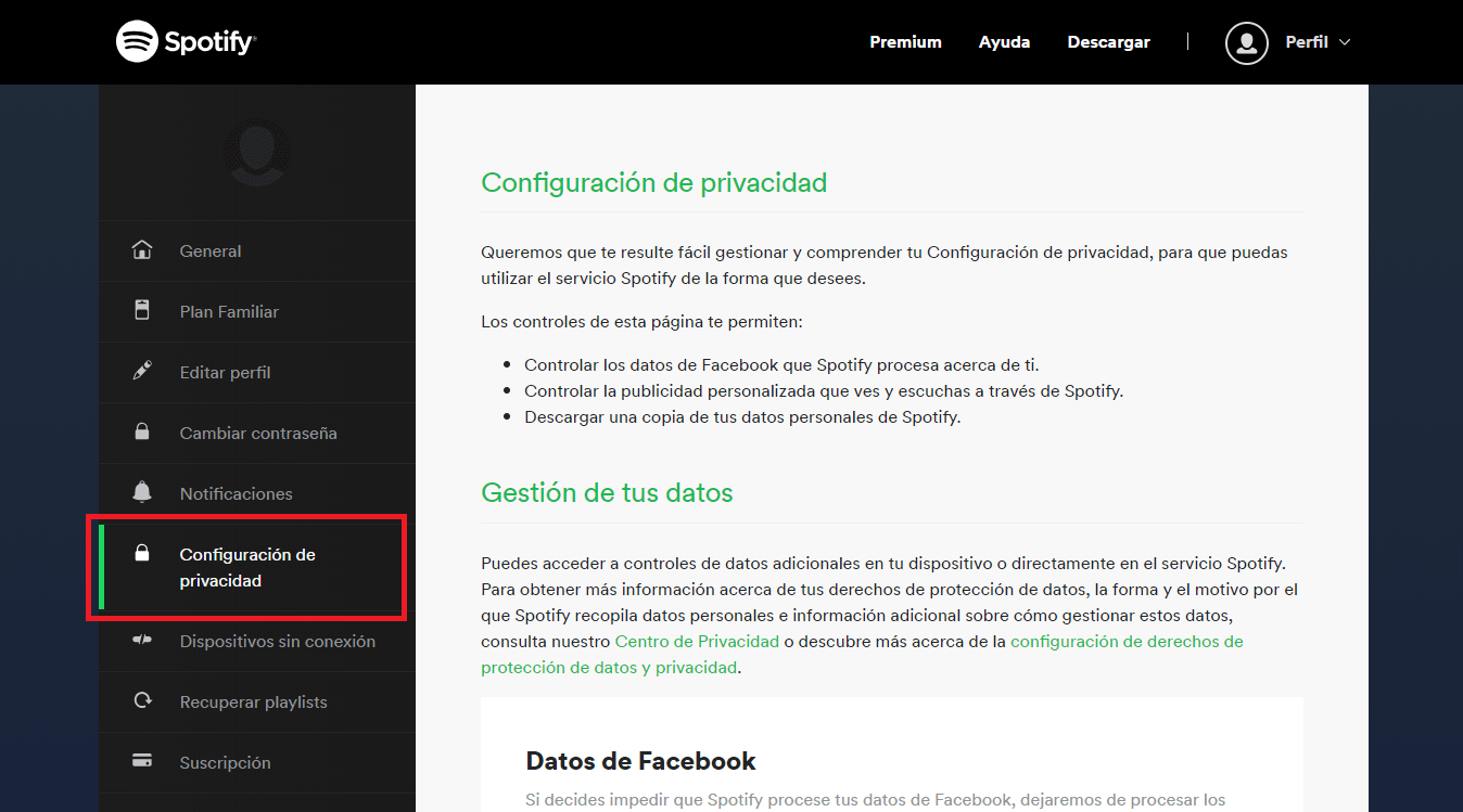 descargar información de tu cuenta de Spotify