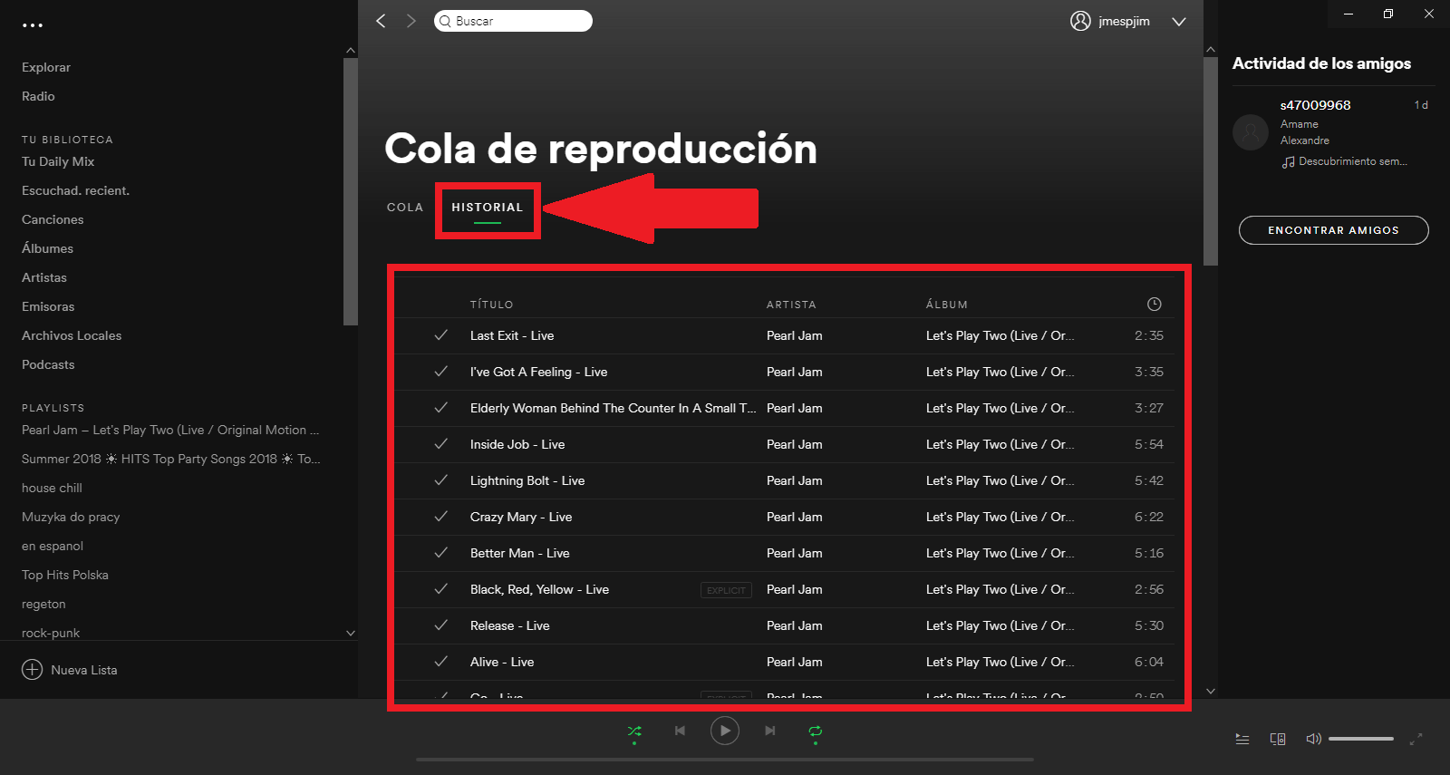 abrir el historial de reproducciones de Spotify