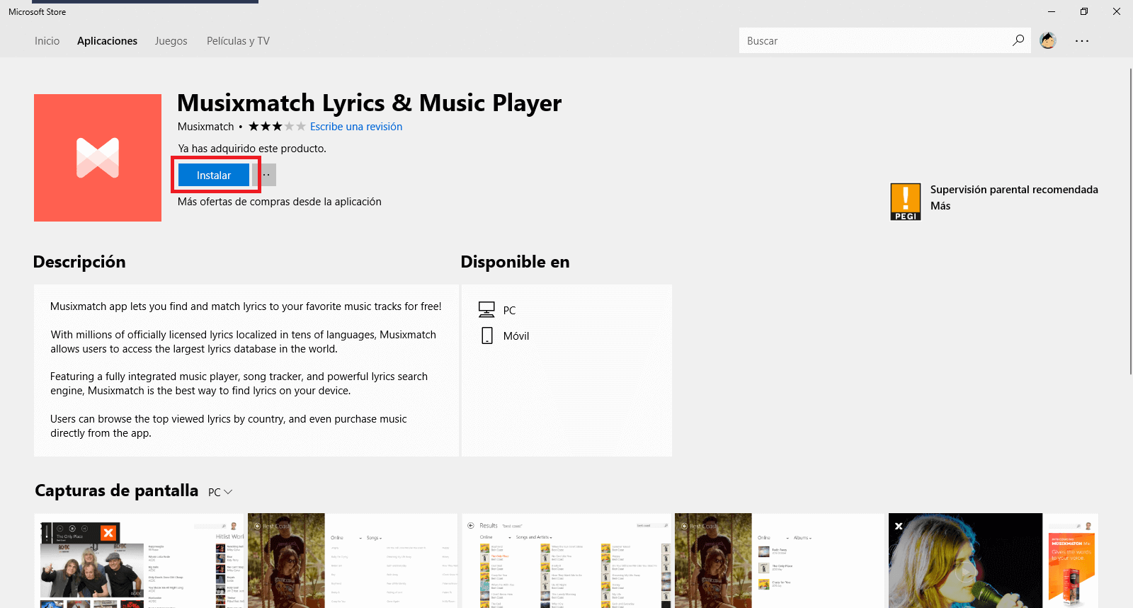 spotify para pc con windows muestra las  letras de las canciones