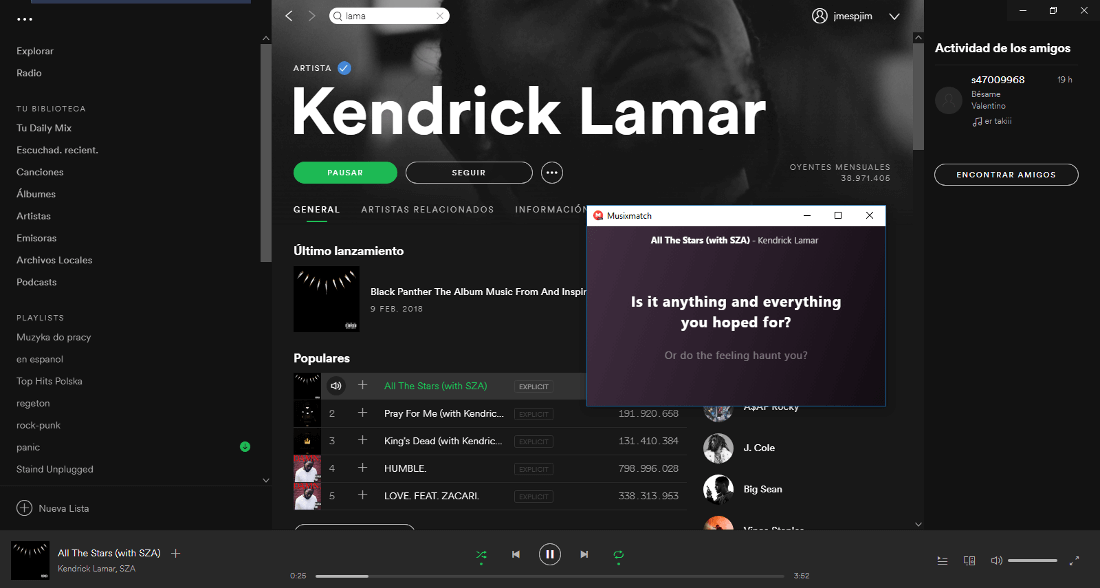 Spotify para Windows permite la visualización de letras