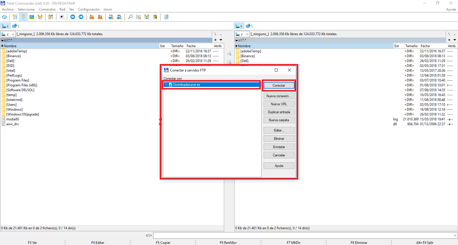 PC y Android con acceso a servidor FTP con Total Commander