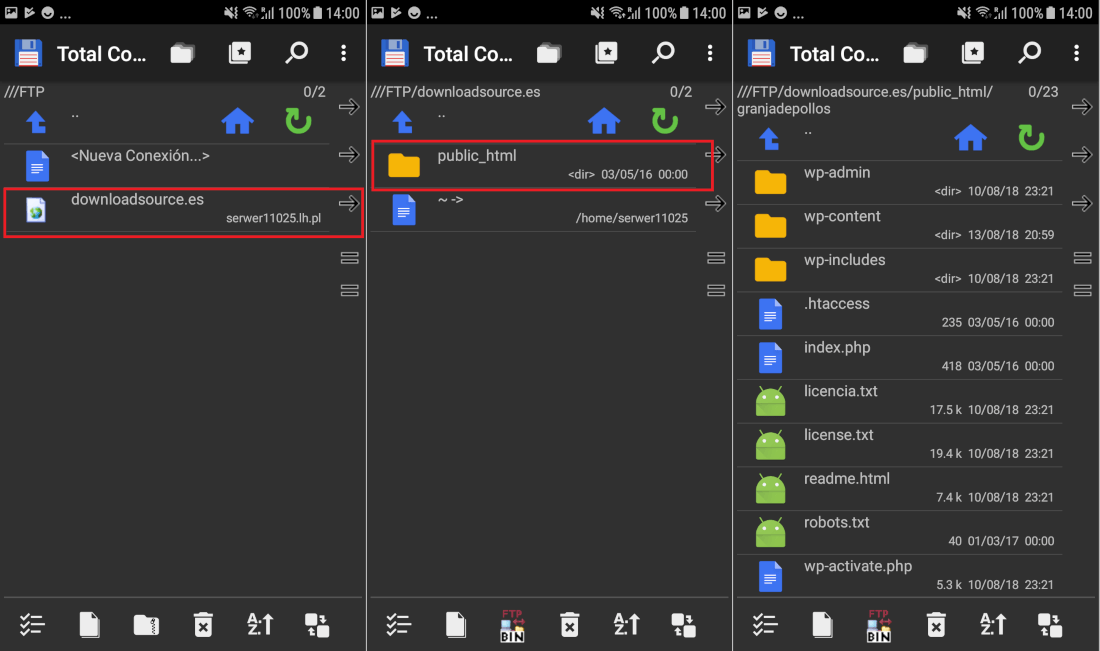 Telefono Android con acceso FTP 