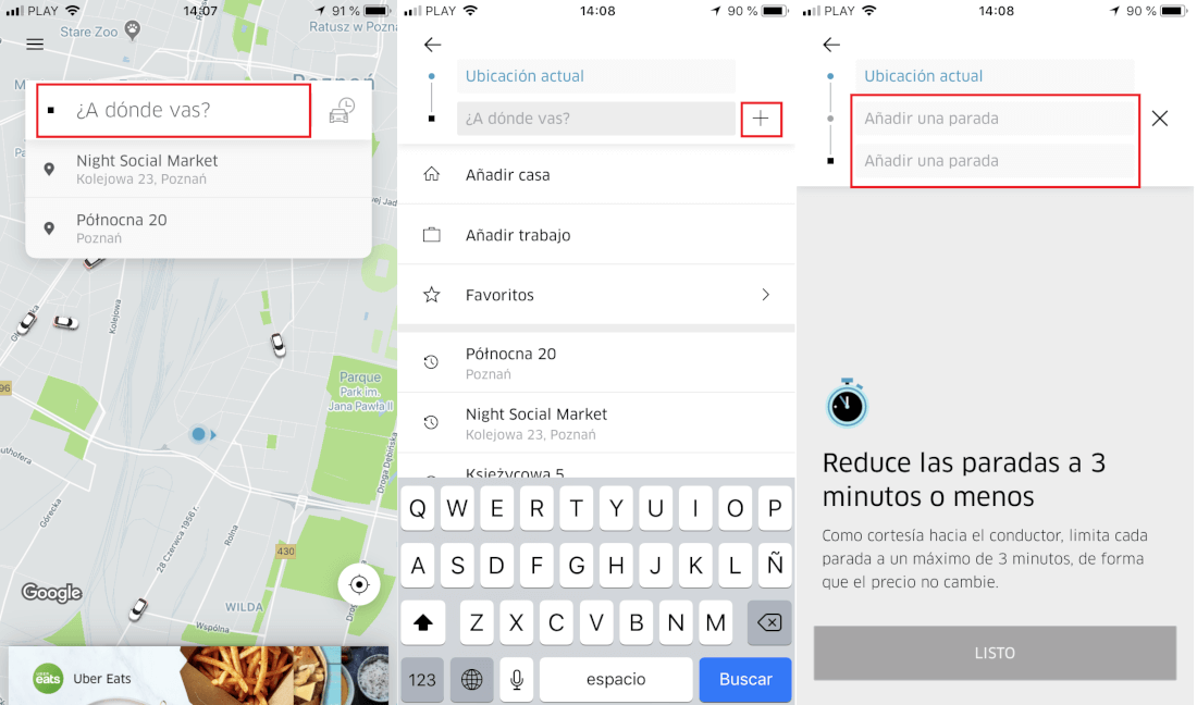 hacer trayecto a varios destinos con uber