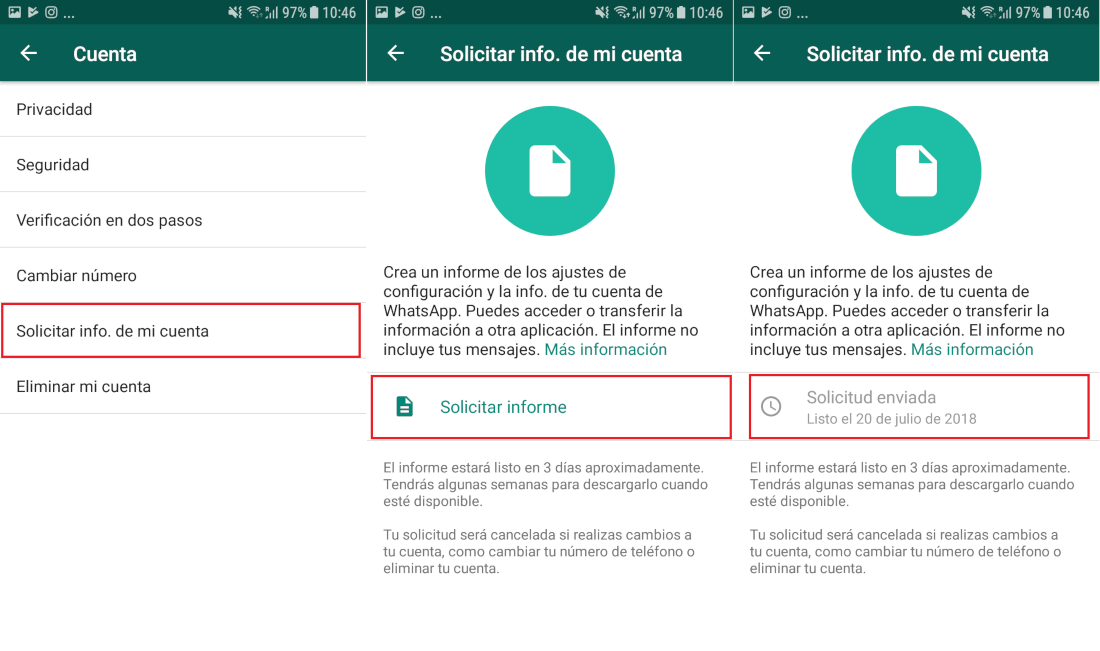 descargar archivo zip con tu información de Whatsapp