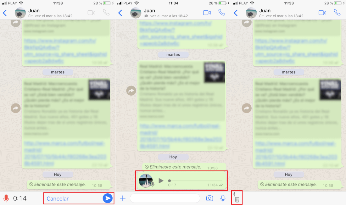 no pulsar la pantalla de tu telefono para grabar mensajes de voz en Whatsapp