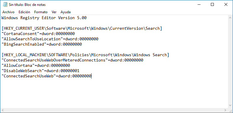 como desactivar la busqueda web de Windows 10