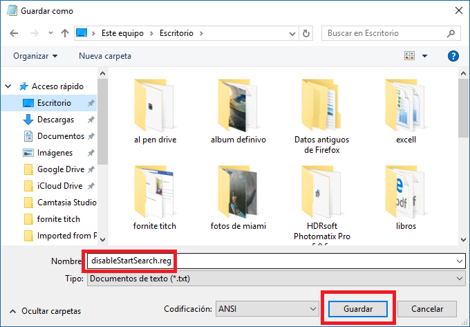 deshabilitar la busqueda Web en bing en Windows 10