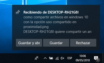 enviar y recibir entre ordenadores con windows 10