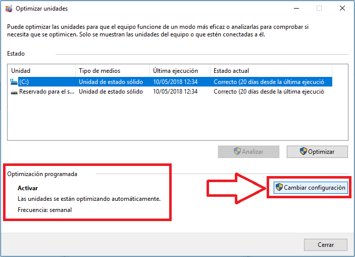 desactivar la ejecución de la optimización de los ordenadores de windows 10