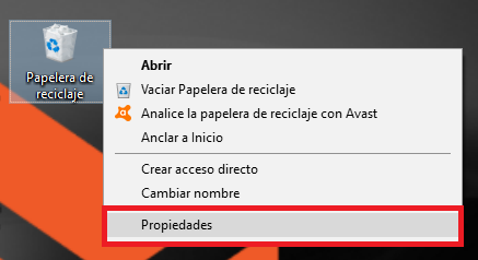 configurar el tamaño de la papelera de reciclaje