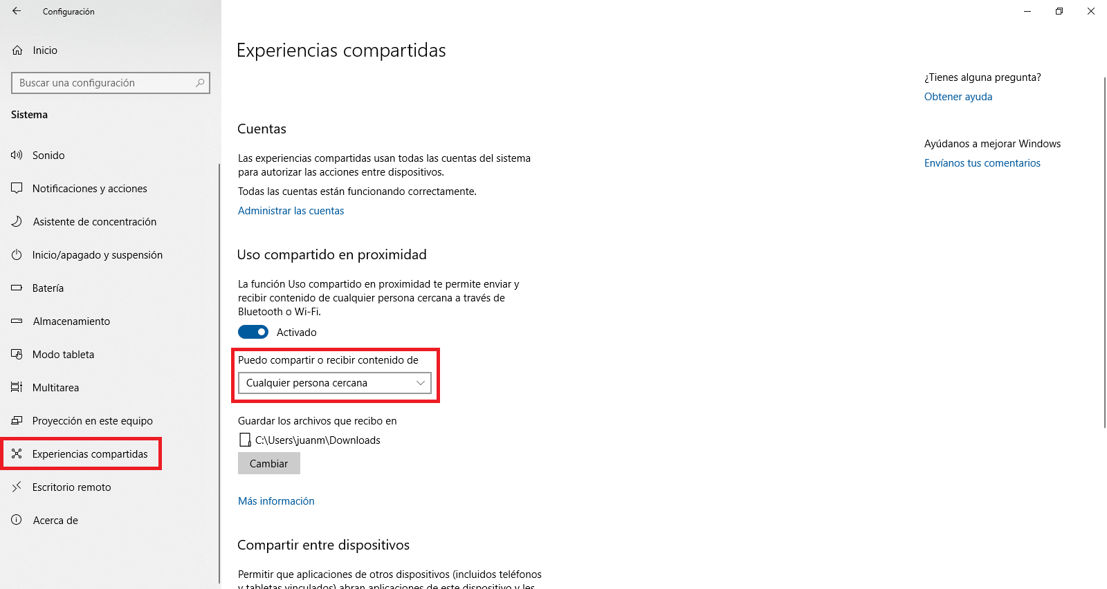 no puedo compartir archivos mediante el uso compartido en proximidad en windows 10