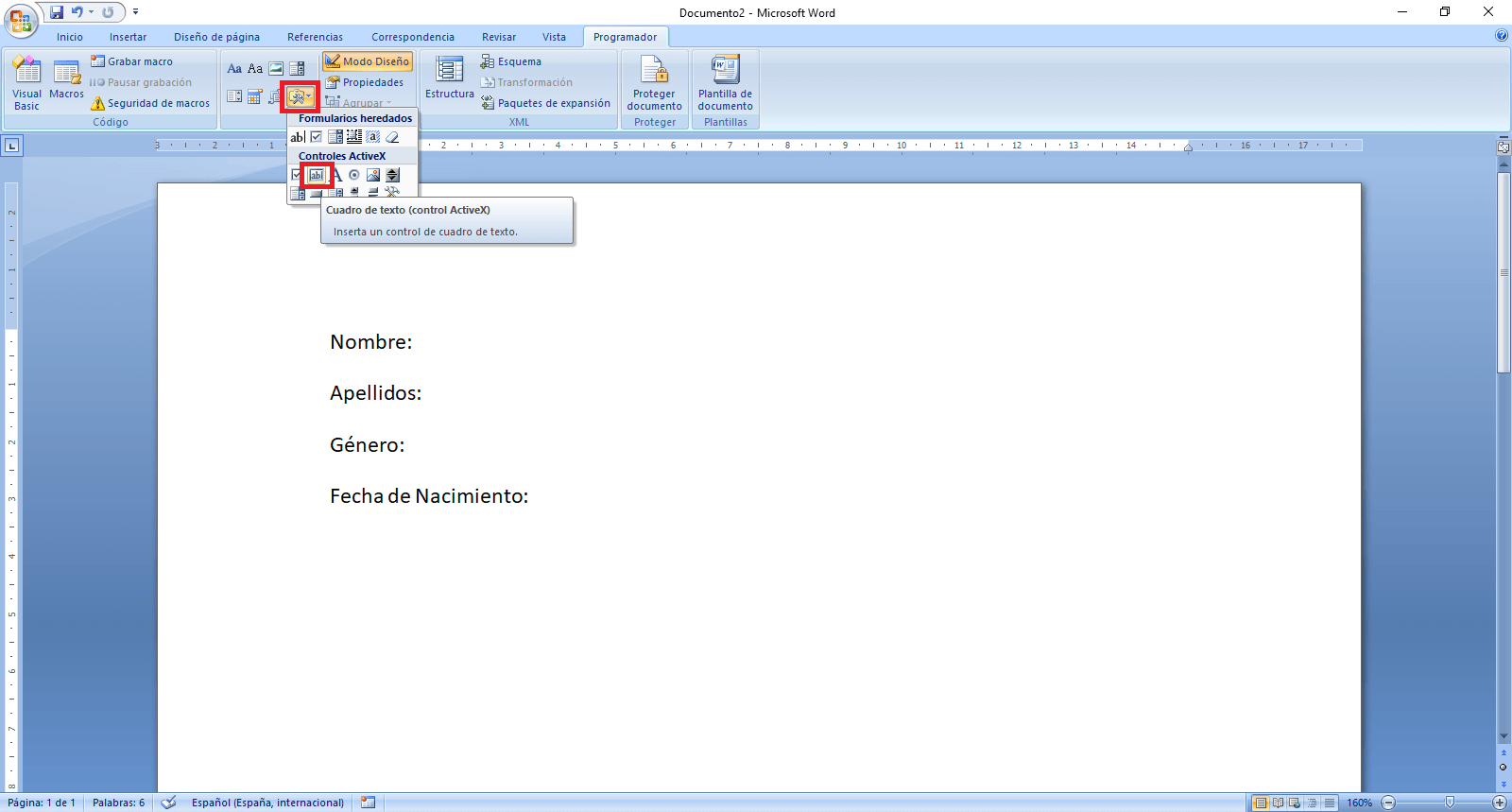 crear formulario con Microsoft word