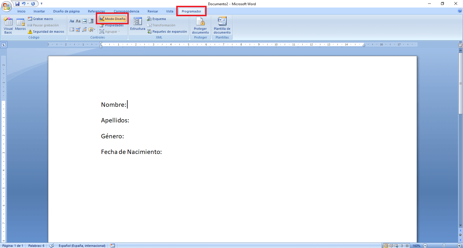 como crear un formularios con Microsoft word