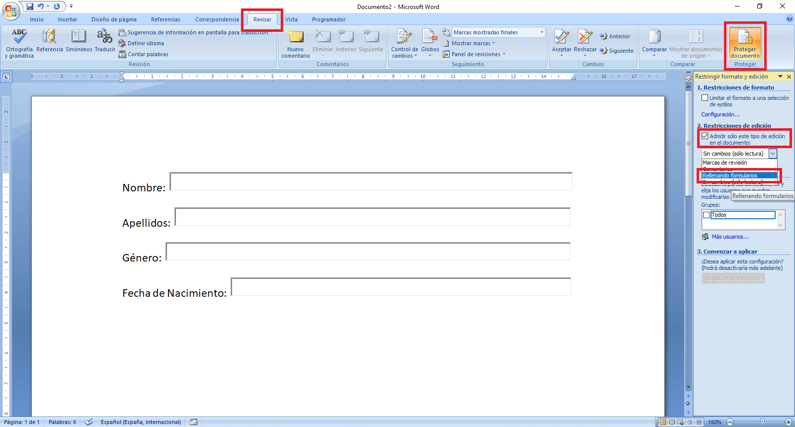 crear formulario con Microsoft word