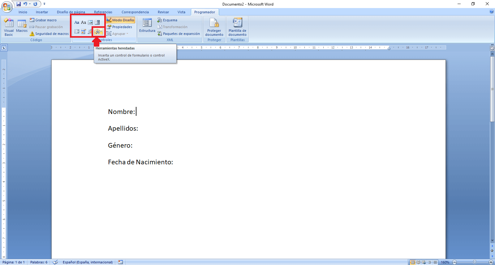crear formularios con Microsoft word