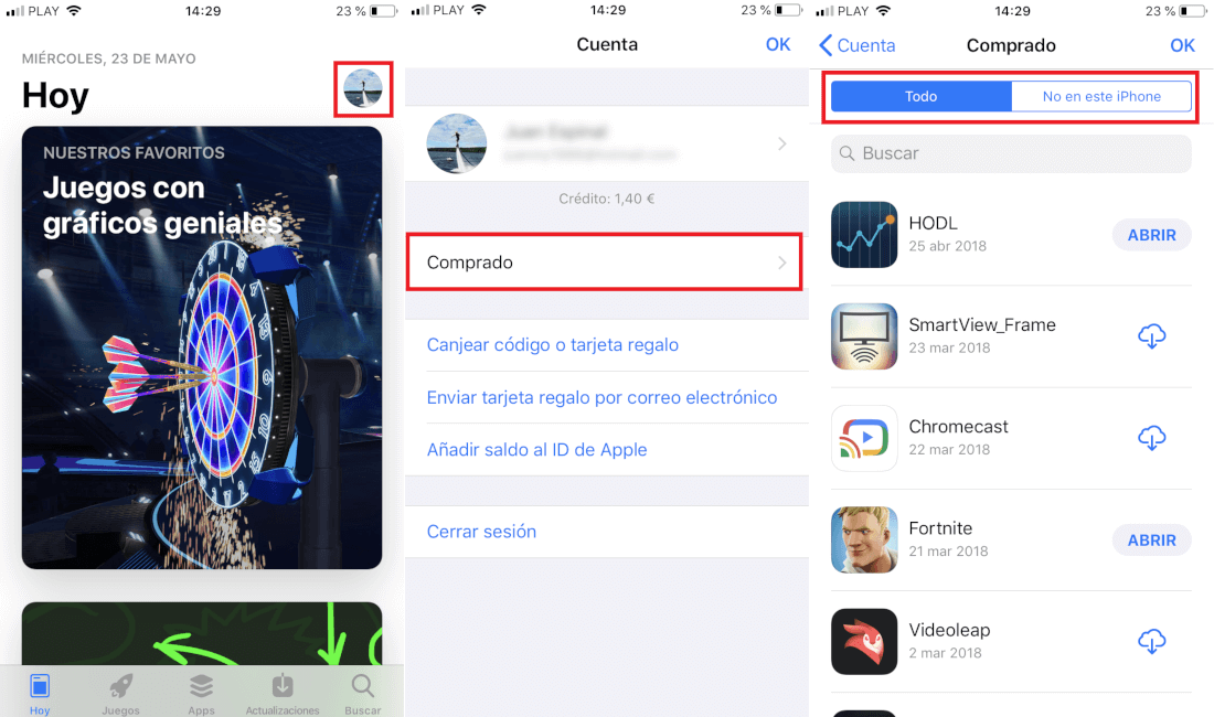 Historial de aplicaciones descargadas en iOS