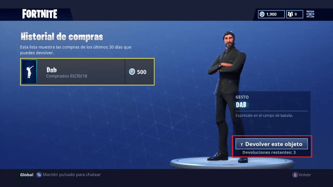 pedir el reembolso de objetos de Fortnite