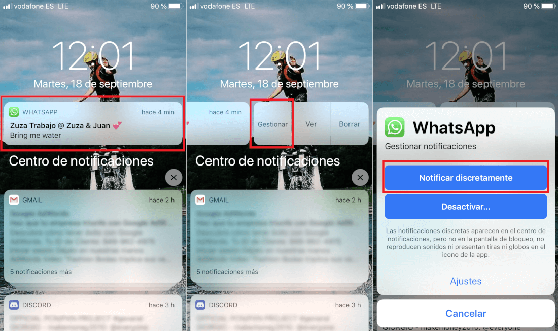 como activar las notificaciones discretas en iOS 12