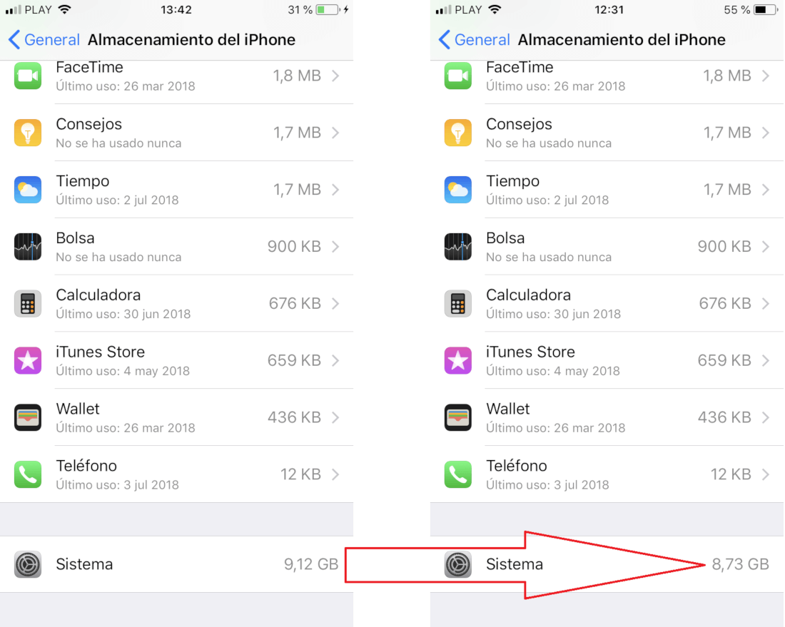reducir el tamaño del sistema en iOS