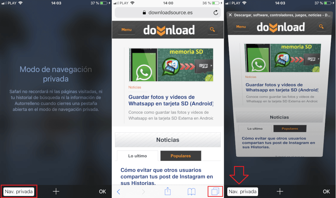 como usar el navegador Web Safari en modo privado en tu iPhone o ipad