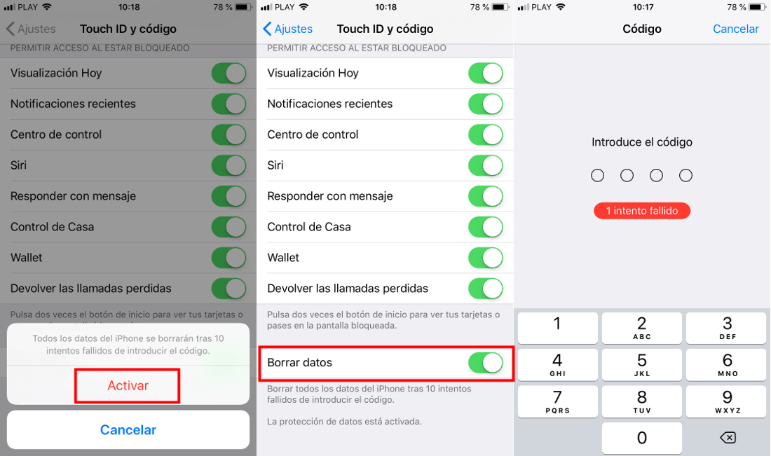 como hacer que tu iPhone se borre si alguien introduce tu 10 veces tu código de seguridad