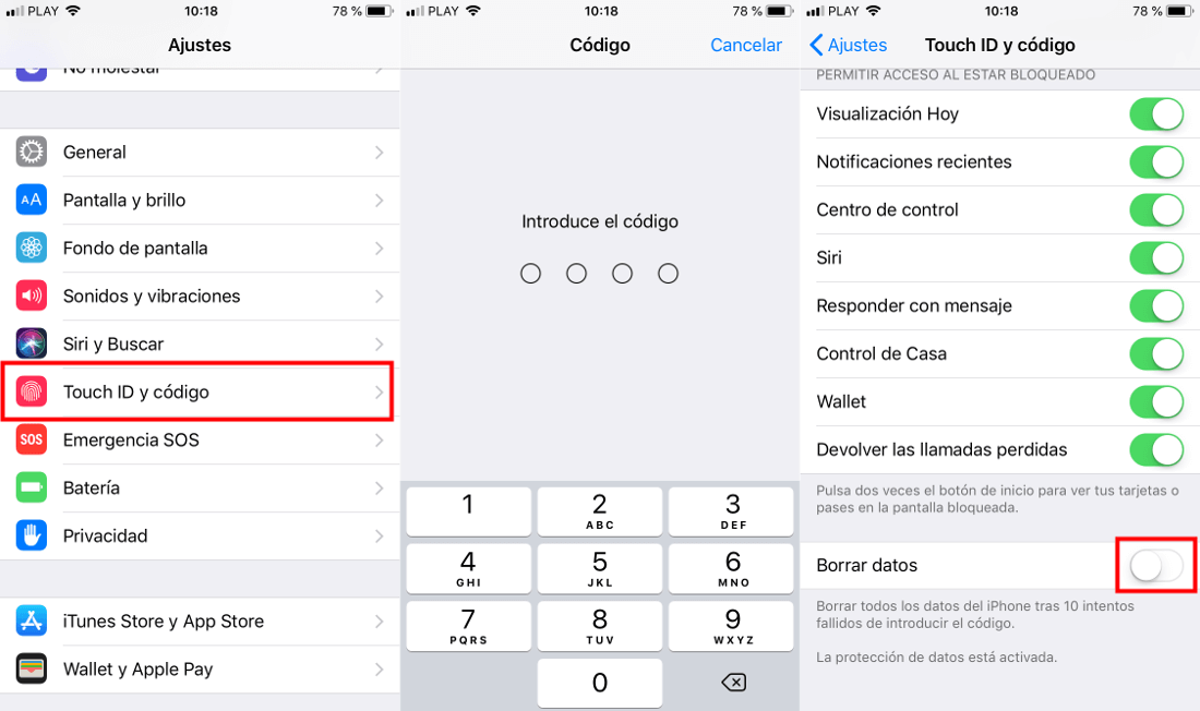 Si introduces erróneamente 10 veces el código de seguridad de iPhone, este se borra