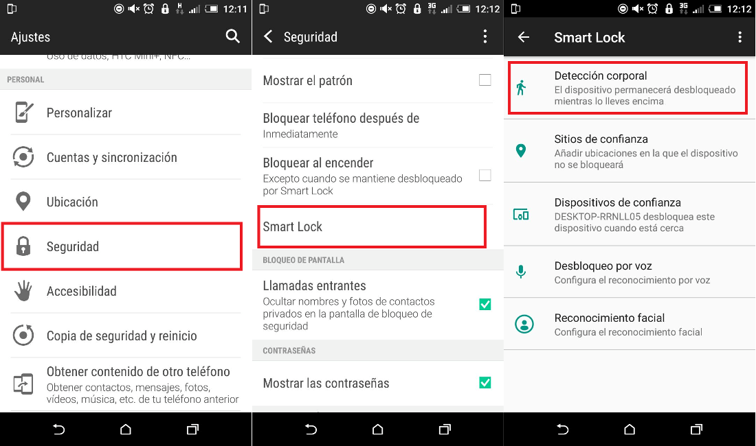activar la detección corporal en Android con Smart Lock