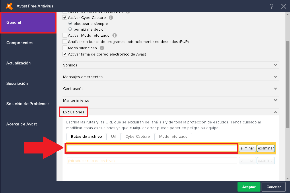 excluir archivos de tu antivirus para evitar falsas alarmas