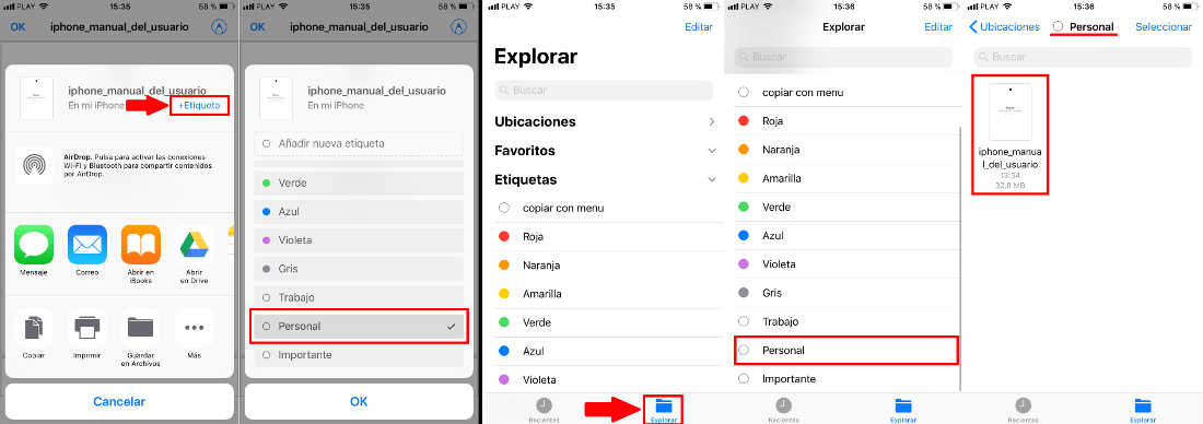 organizar los archivos de la app Archivos de iOS 11 con etiquetas