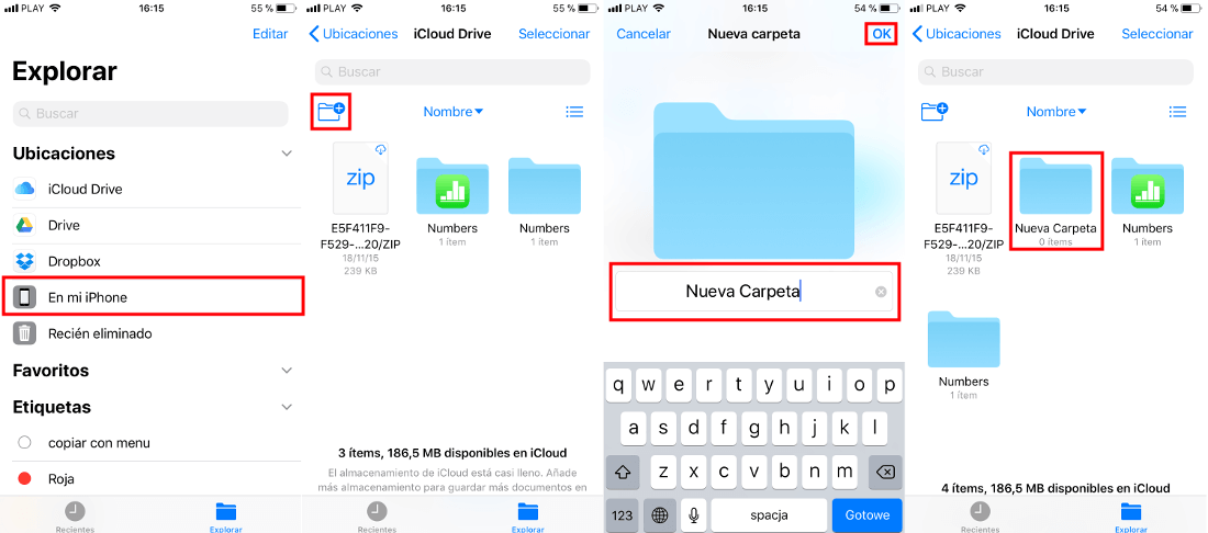crear carpetas en la app archivos de iOS 11