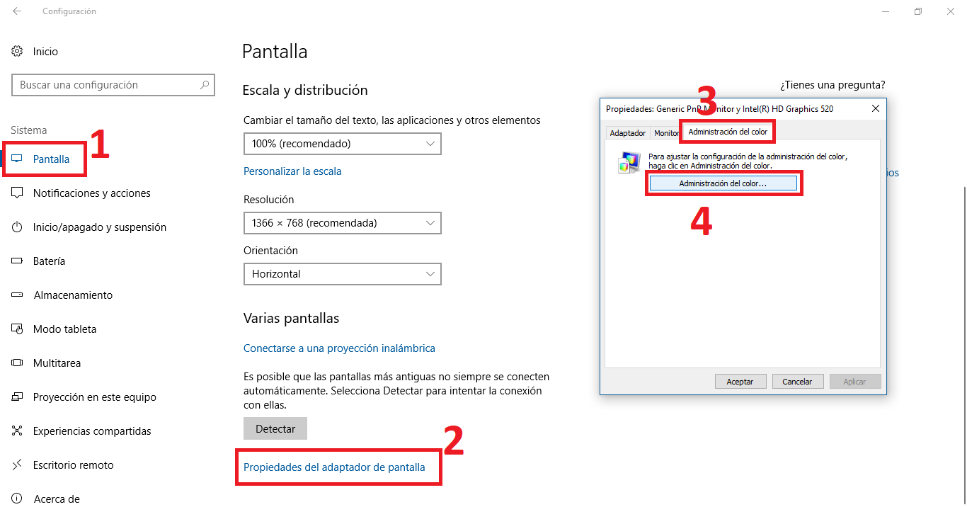 windows 10 te permite cambiar el perfil de color de tu pantalla