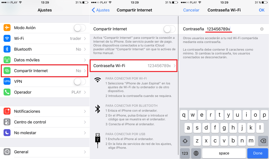 cambiar contraseña del Hotspot creado en el iPhone o ipad con iOS