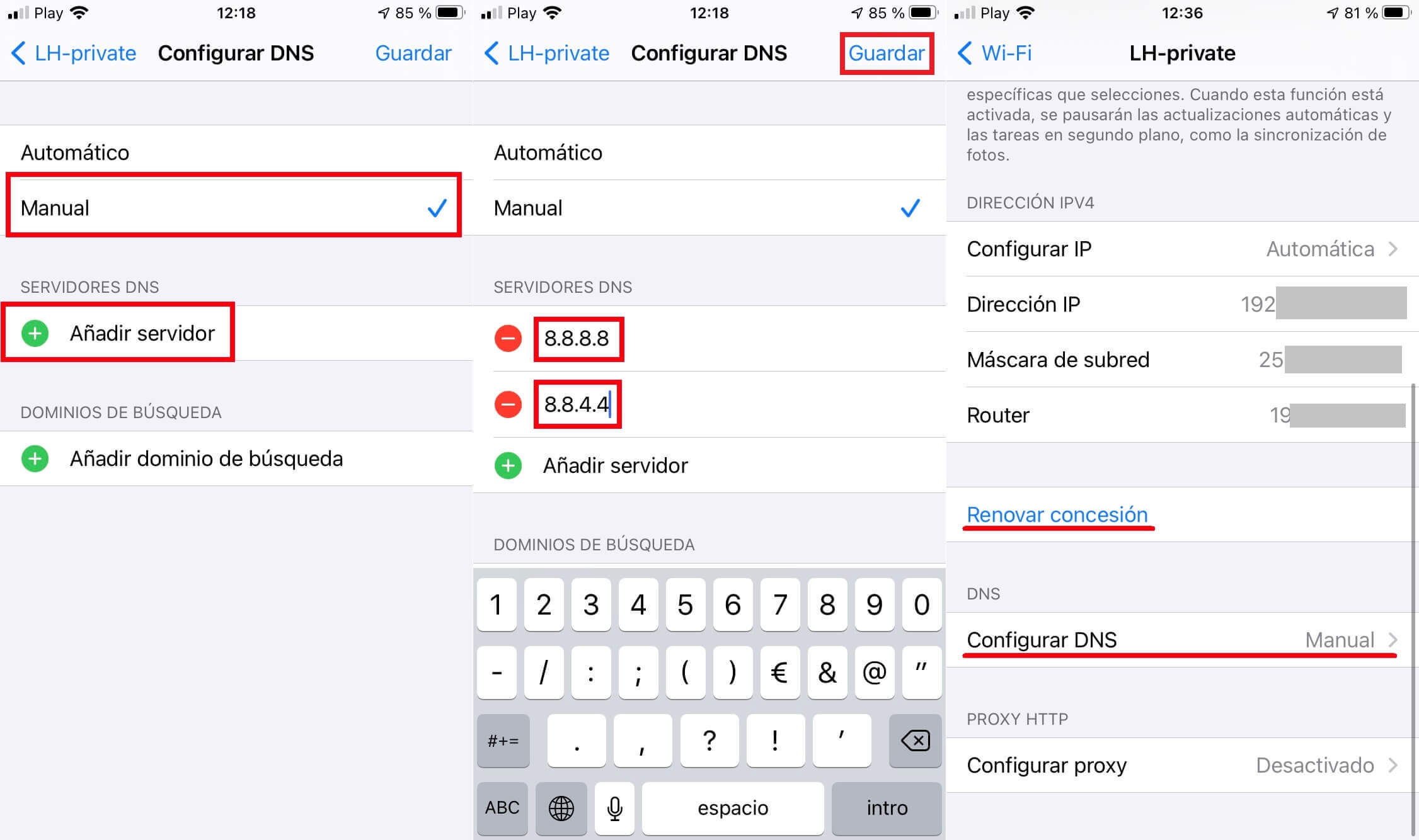 Pner la DNS de Google en iPhone