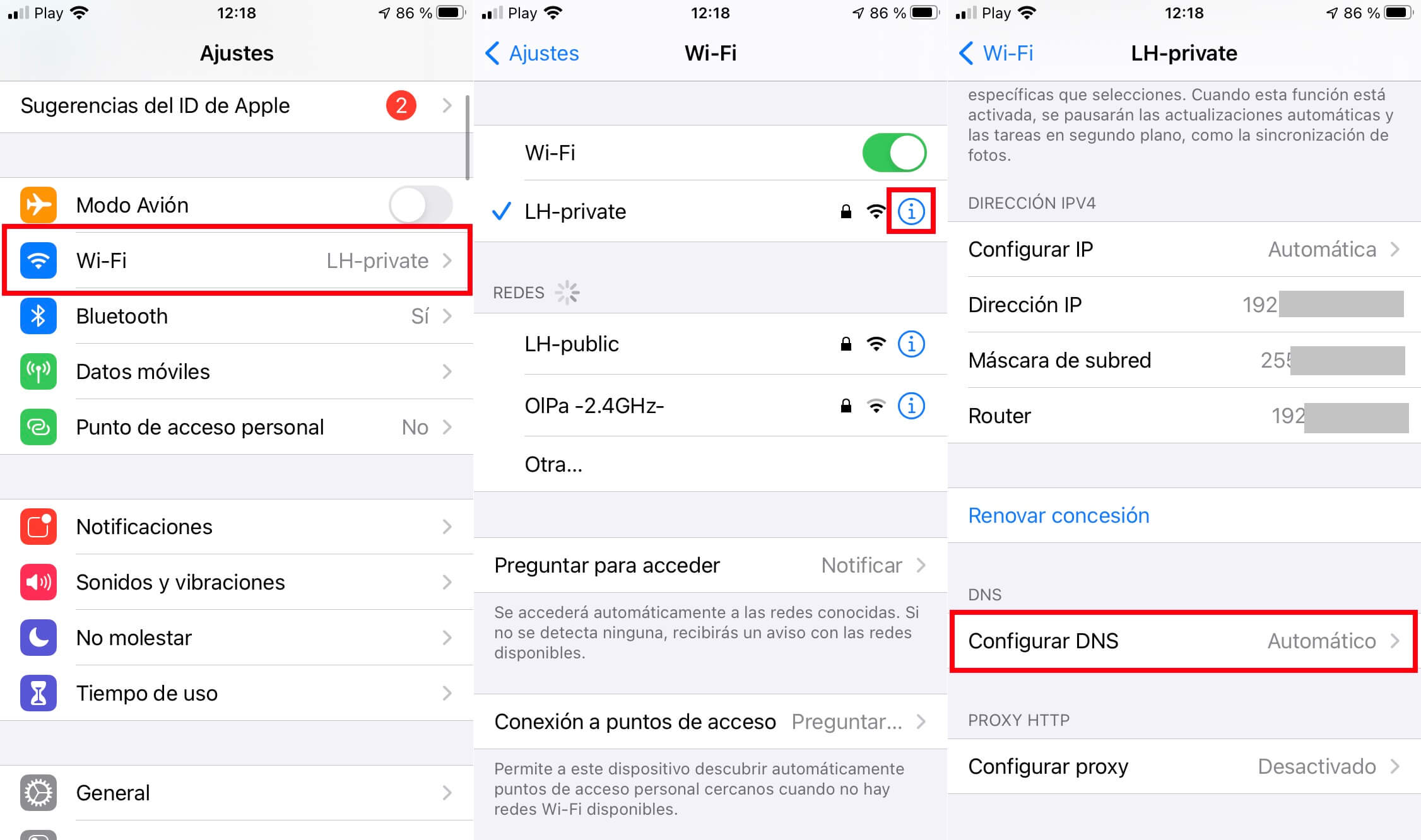 Configurar las DNS de Google en iPhone