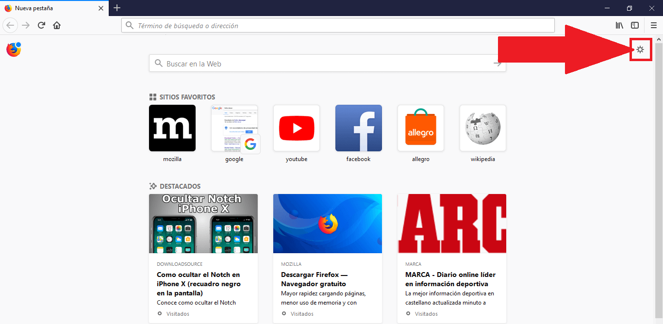 como desactivar la sección Destacados en la pantalla nueva pestaña de Firefox Quantum