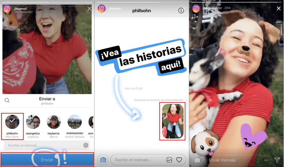 Compartir las Historias de Instagram con tus amigos mediante mensaje directo