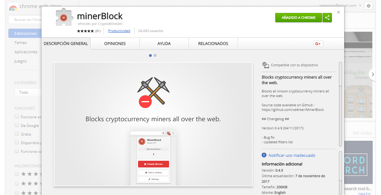 bloquear sitios Web que usan JS:miner para minar criptomoneda sin tu consentimiento